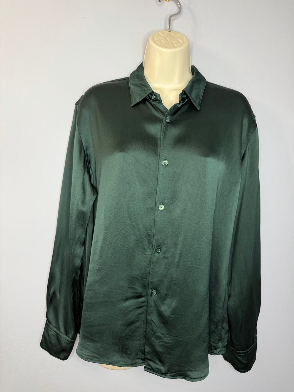 AMI Alexandre Mattiussi Satin Green Button Down Shirt Long Sleeve Sz 42 - 10